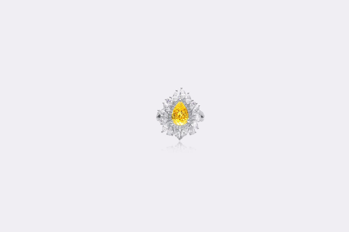 Golden Sunburst: Lab-Created Yellow Diamond Floral Ring