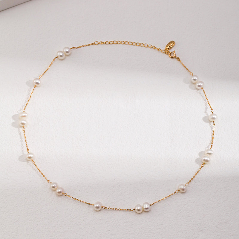Serenely Minimal Sterling Silver Pearl Interlude Necklace