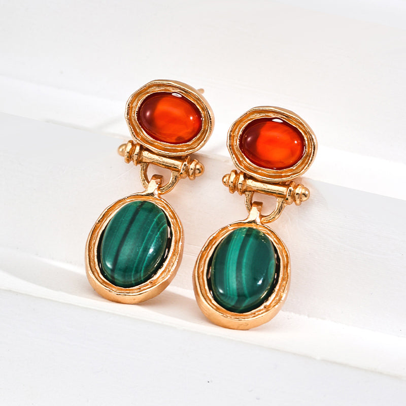 Vintage Malachite and Agate Earrings