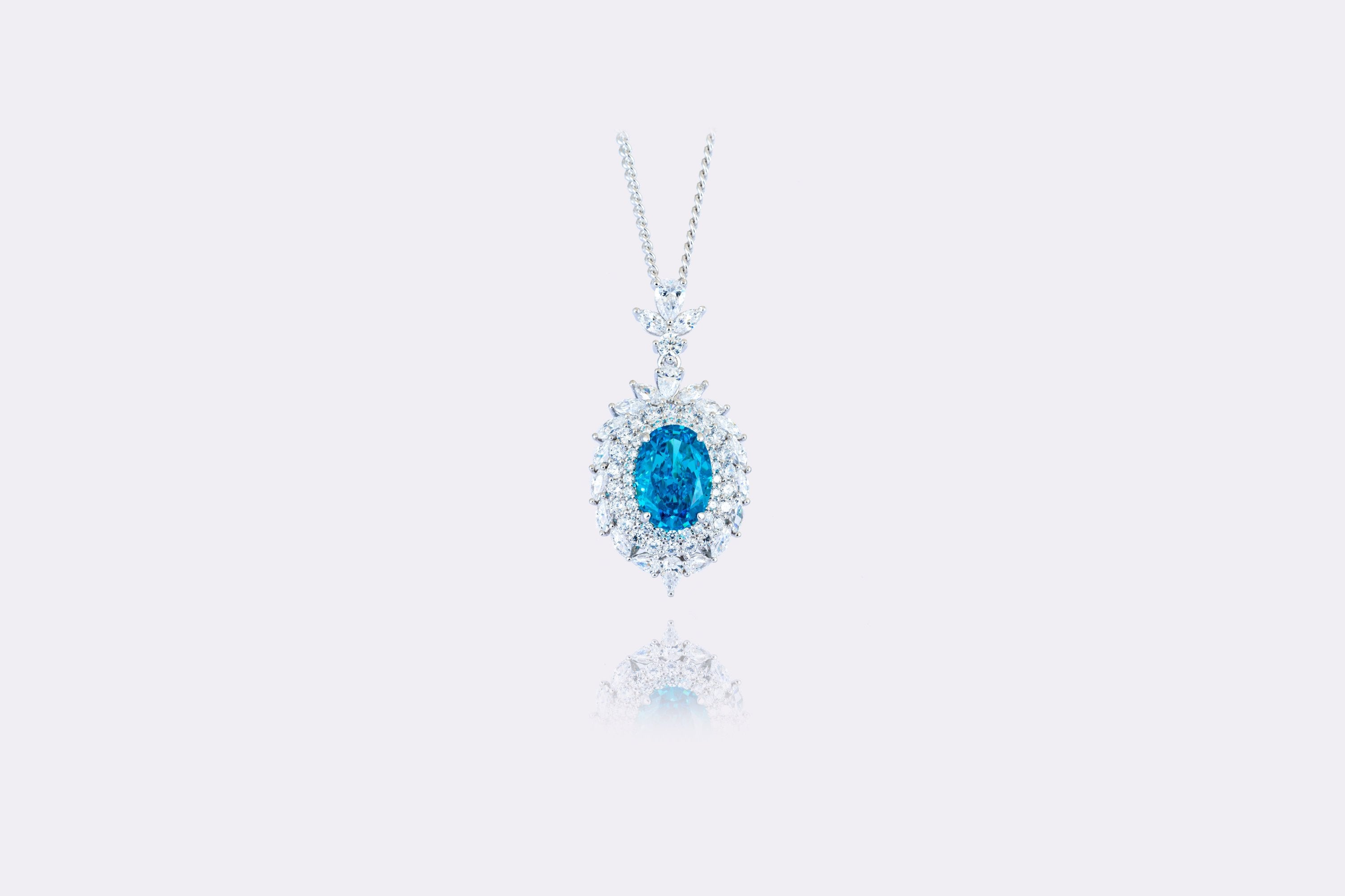 Aqua Radiance: Stunning Blue Topaz and Diamond Pendant Necklace
