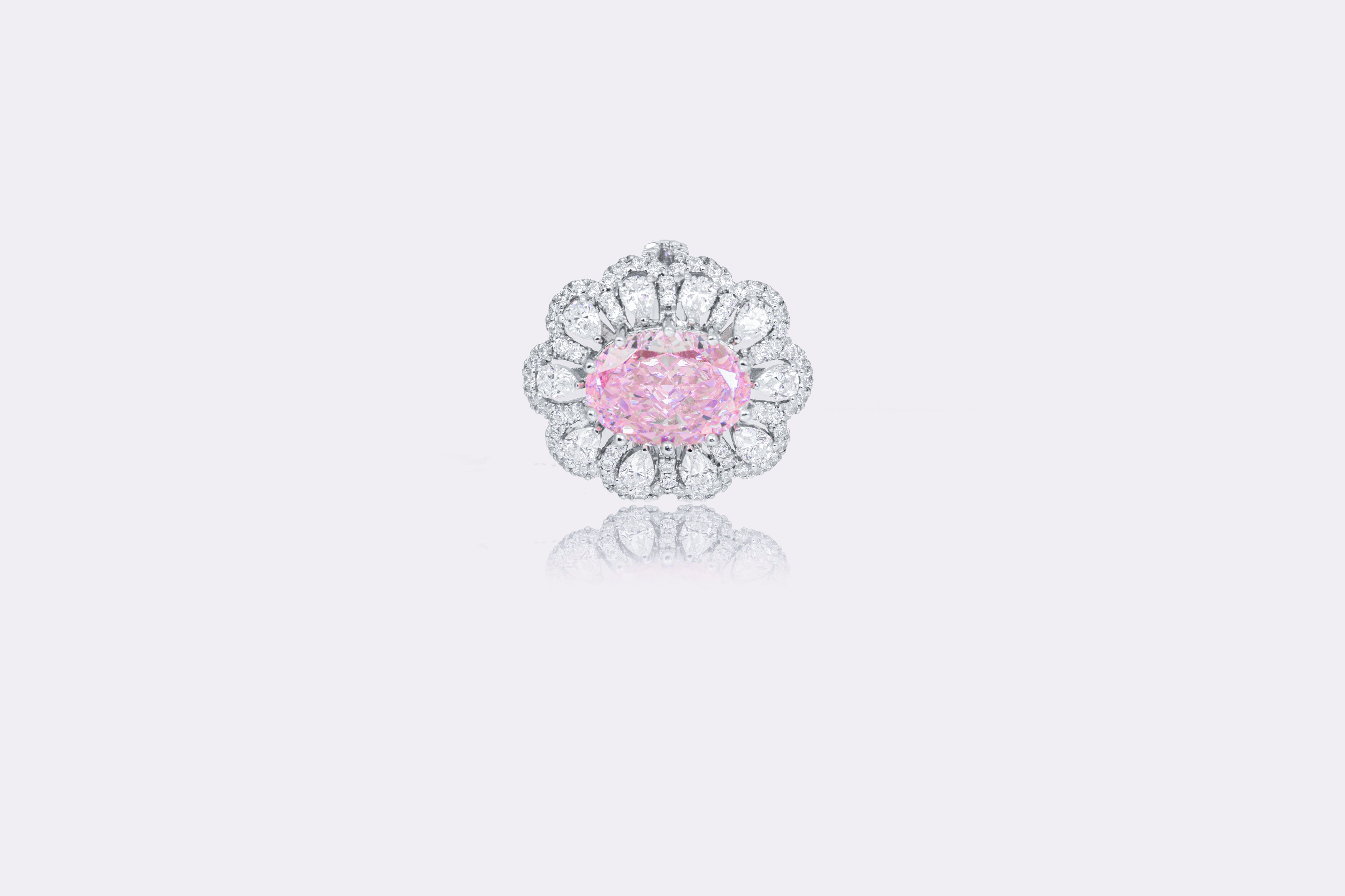 Blossom Radiance Pink Diamond Floral Silver Ring