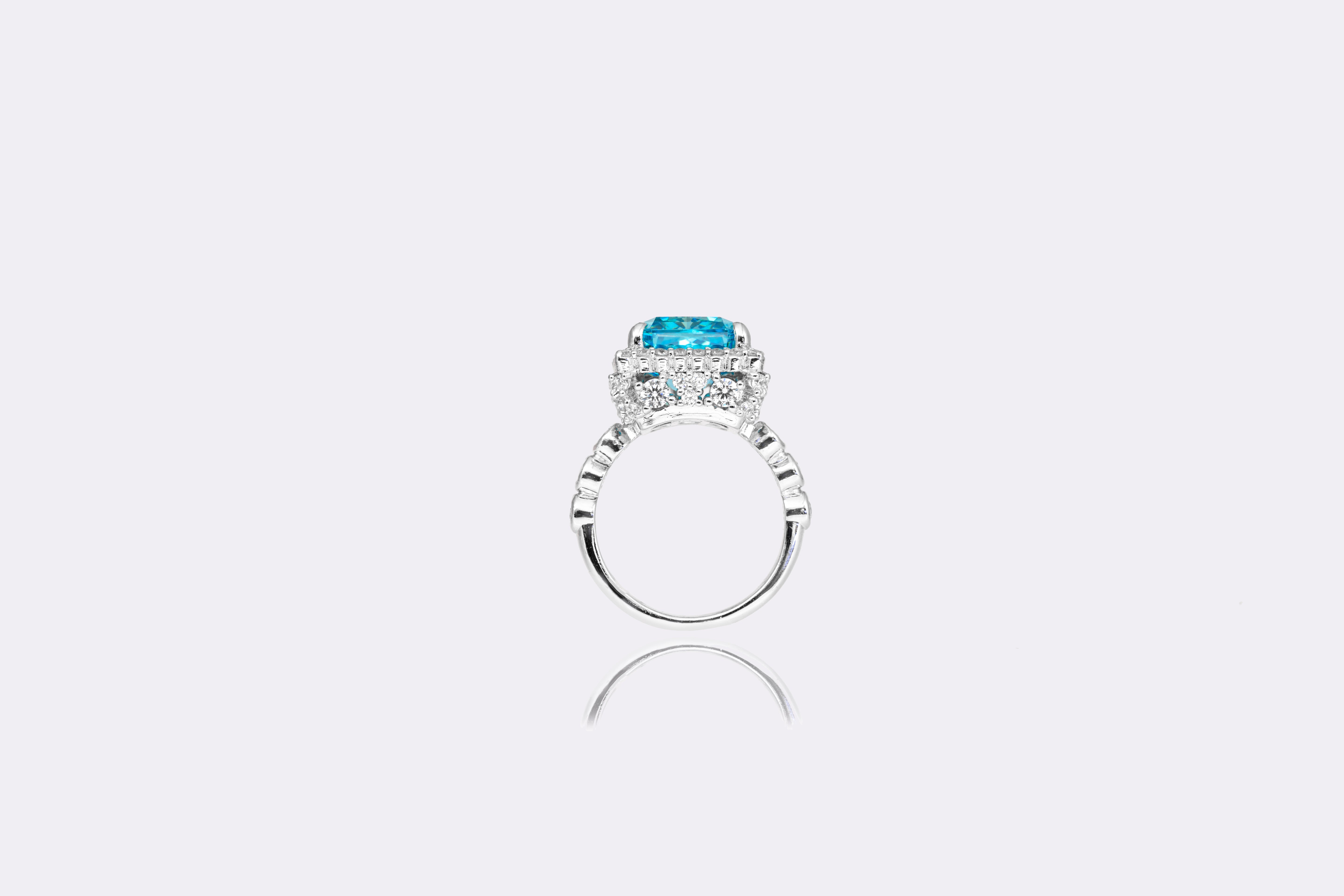 Brilliance Aquamarine Diamond Halo Ring in Sterling Silver