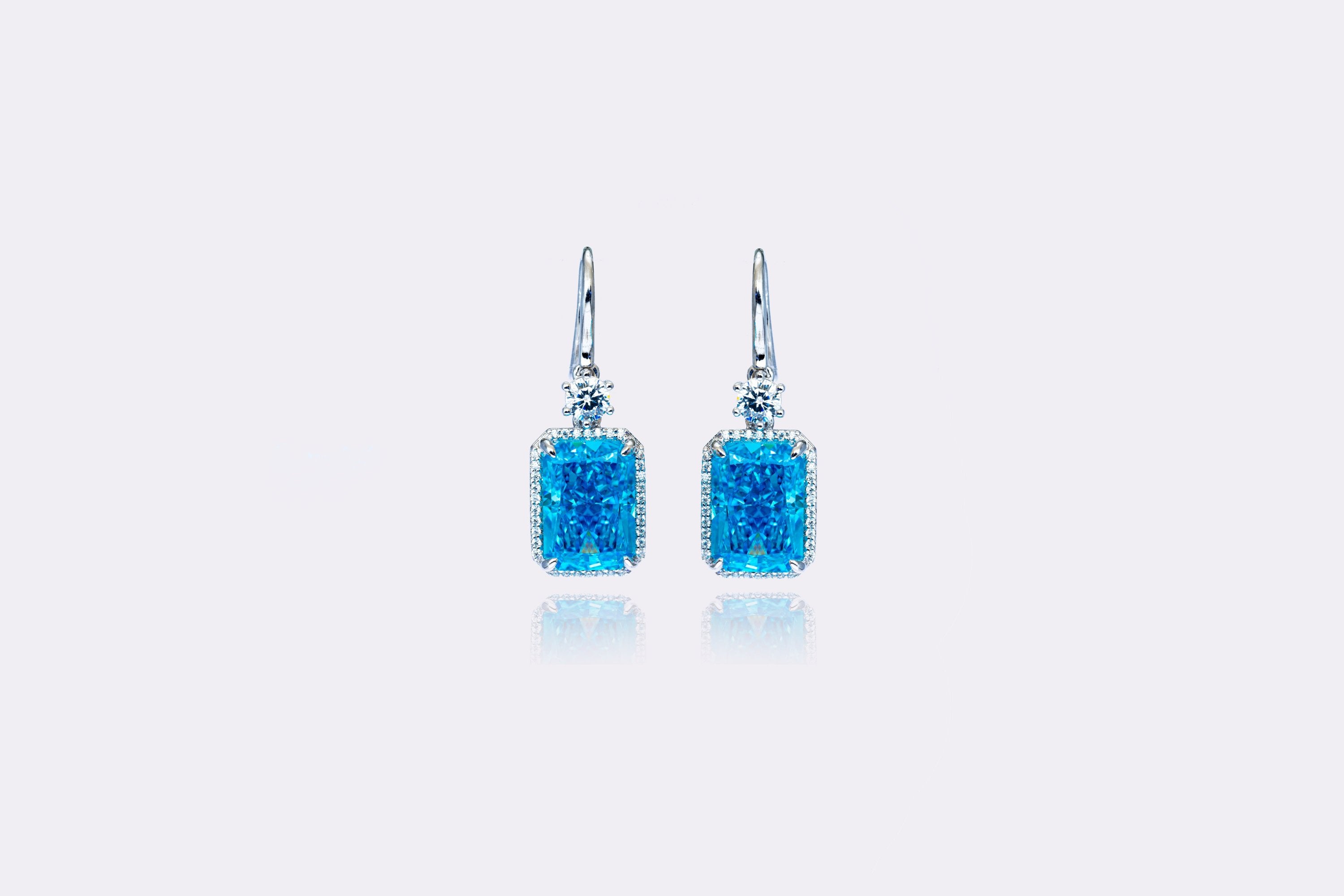 Crystal Blue: Radiant Blue Zircon and Diamond Halo Earrings