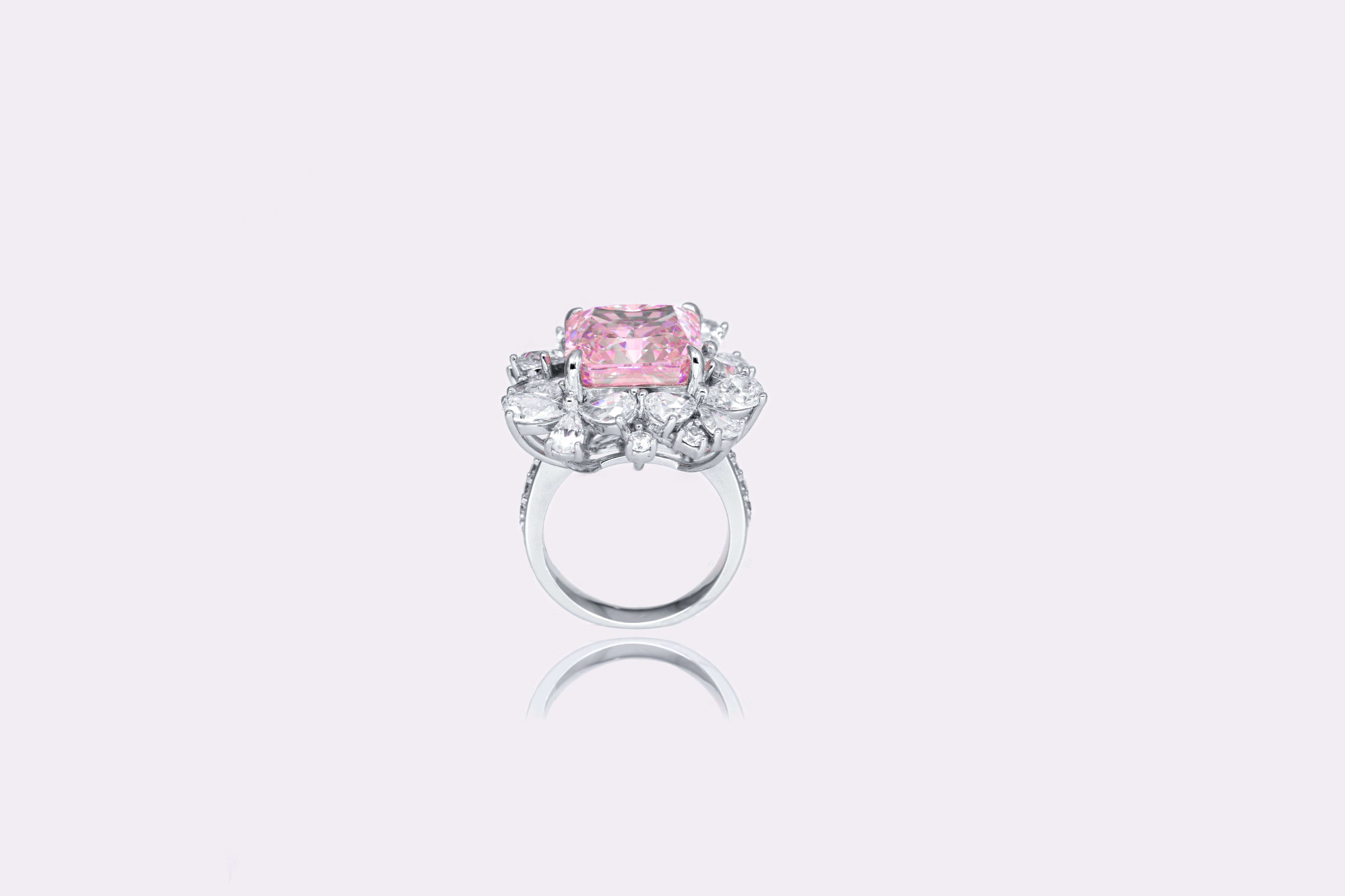 Enchanted Bloom Lab-created Pink Diamond Silver Ring 