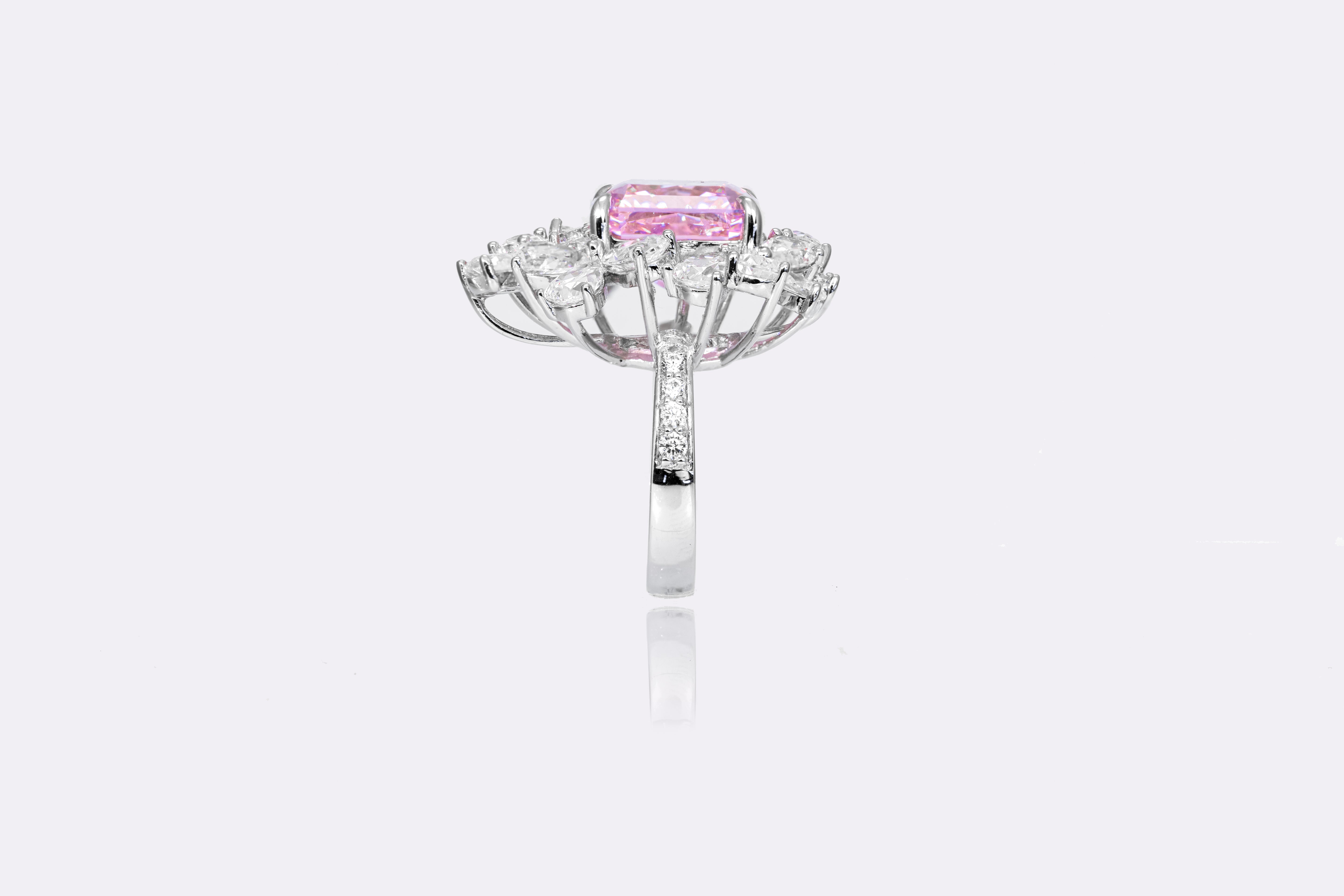 Enchanted Bloom Lab-created Pink Diamond Silver Ring 