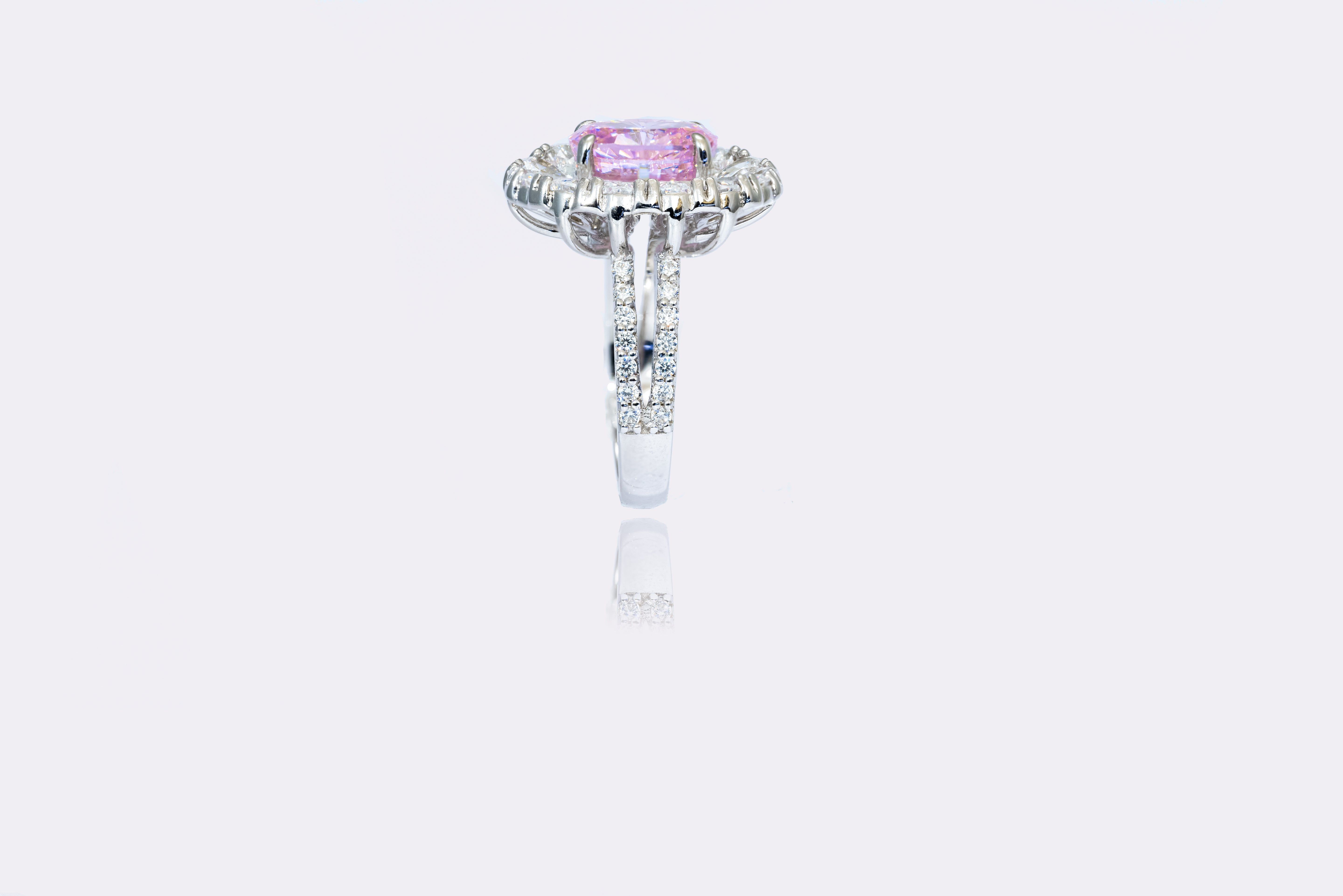 Enchanting Pink Lab-Grown Diamond Halo Ring in Sterling Silver