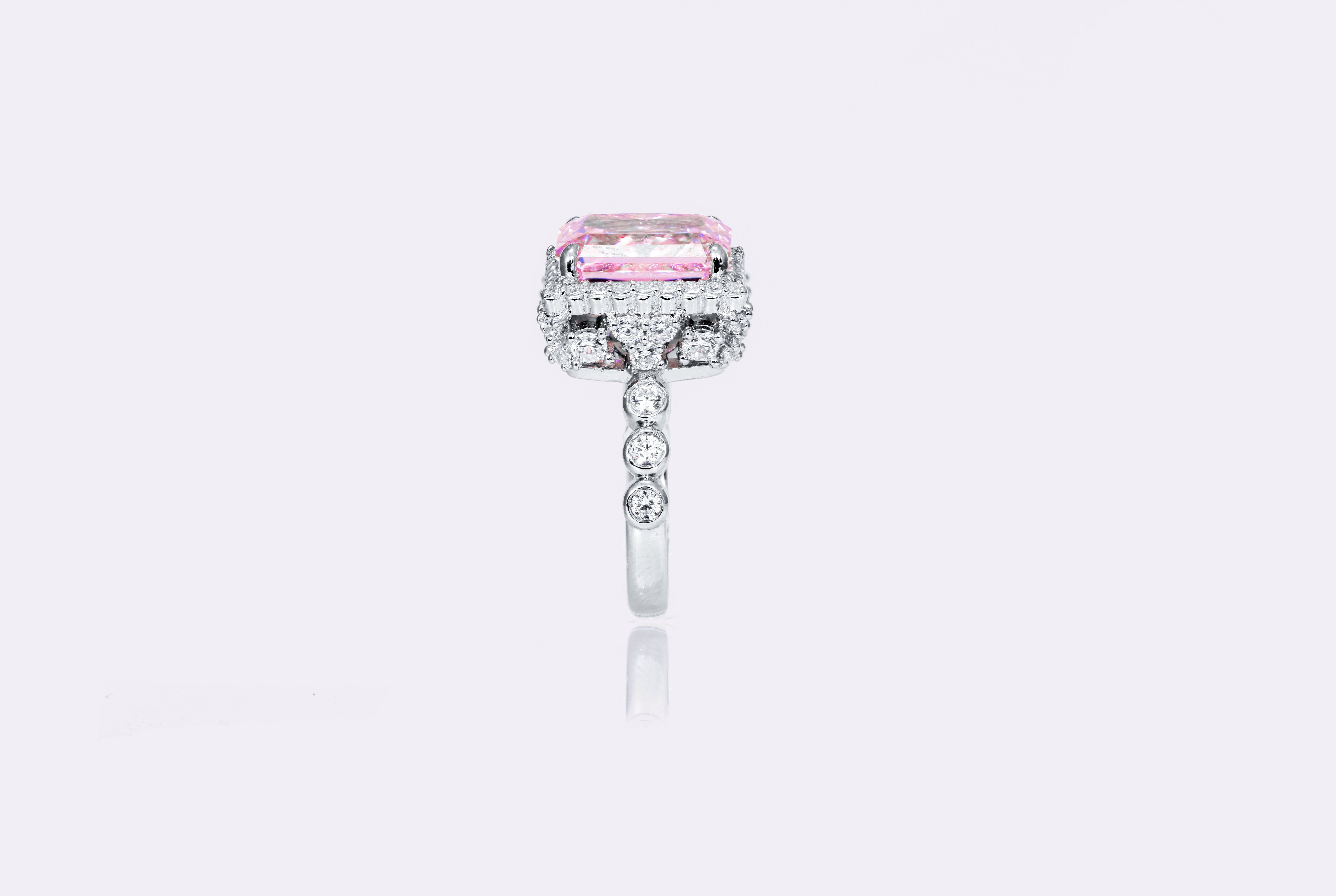 Radiant Blush Pink Lab-Grown Diamond Halo Ring in Sterling Silver 