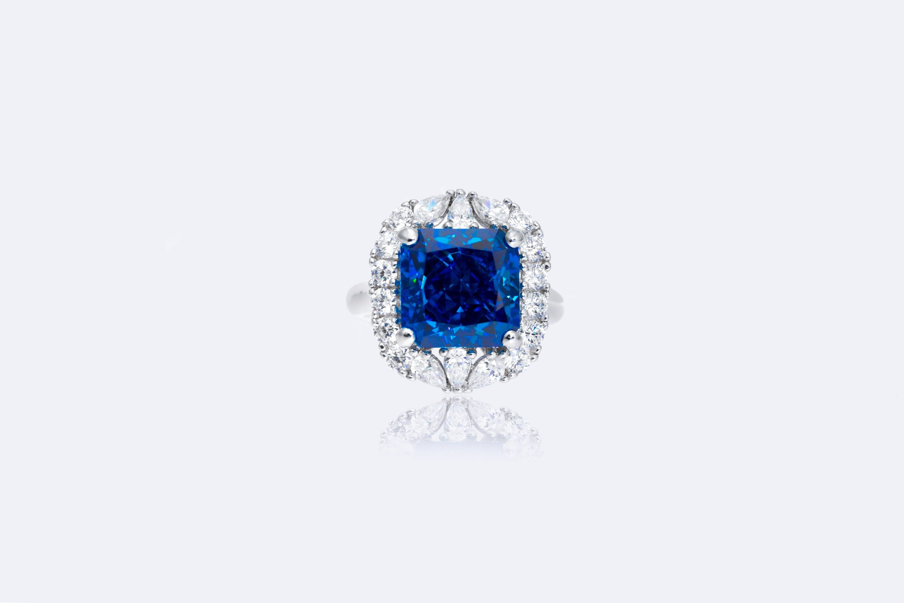 Sapphire Serenity Lab-Grown Blue Diamond Halo Ring in Sterling Silver 