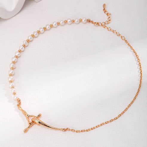 Serenading Tides: Sterling Silver Pearl Necklace