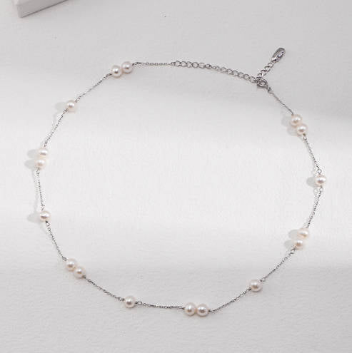 Serenely Minimal Sterling Silver Pearl Interlude Necklace