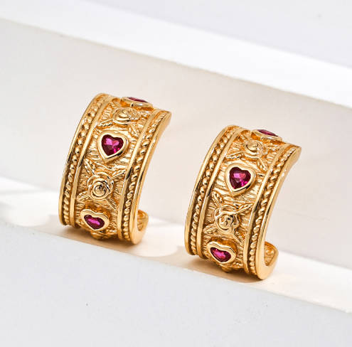 Vintage Heart-shaped Cubic Zirconia Earrings