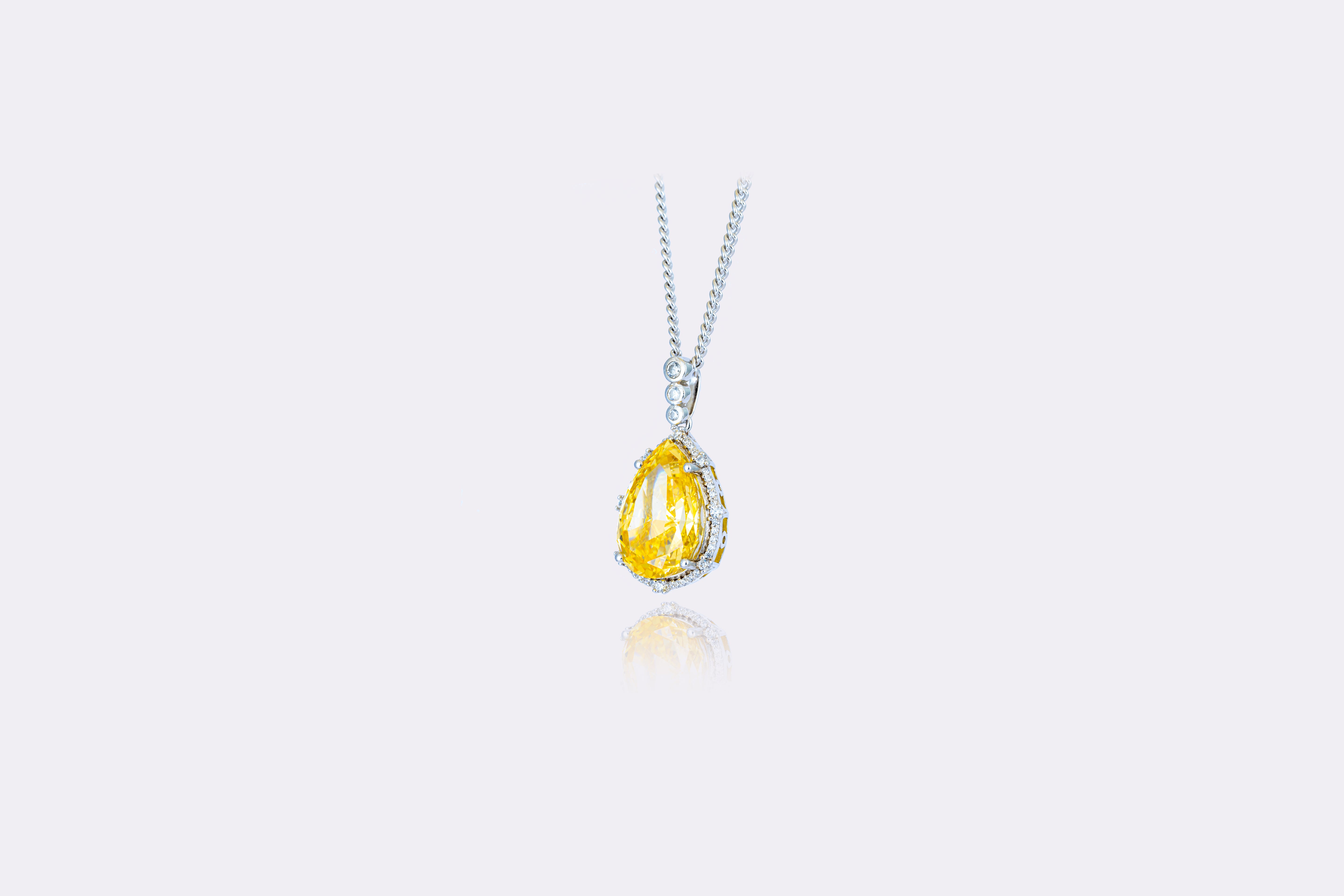 Sunlit Drop: Exquisite Yellow Diamond Teardrop Pendant Necklace 