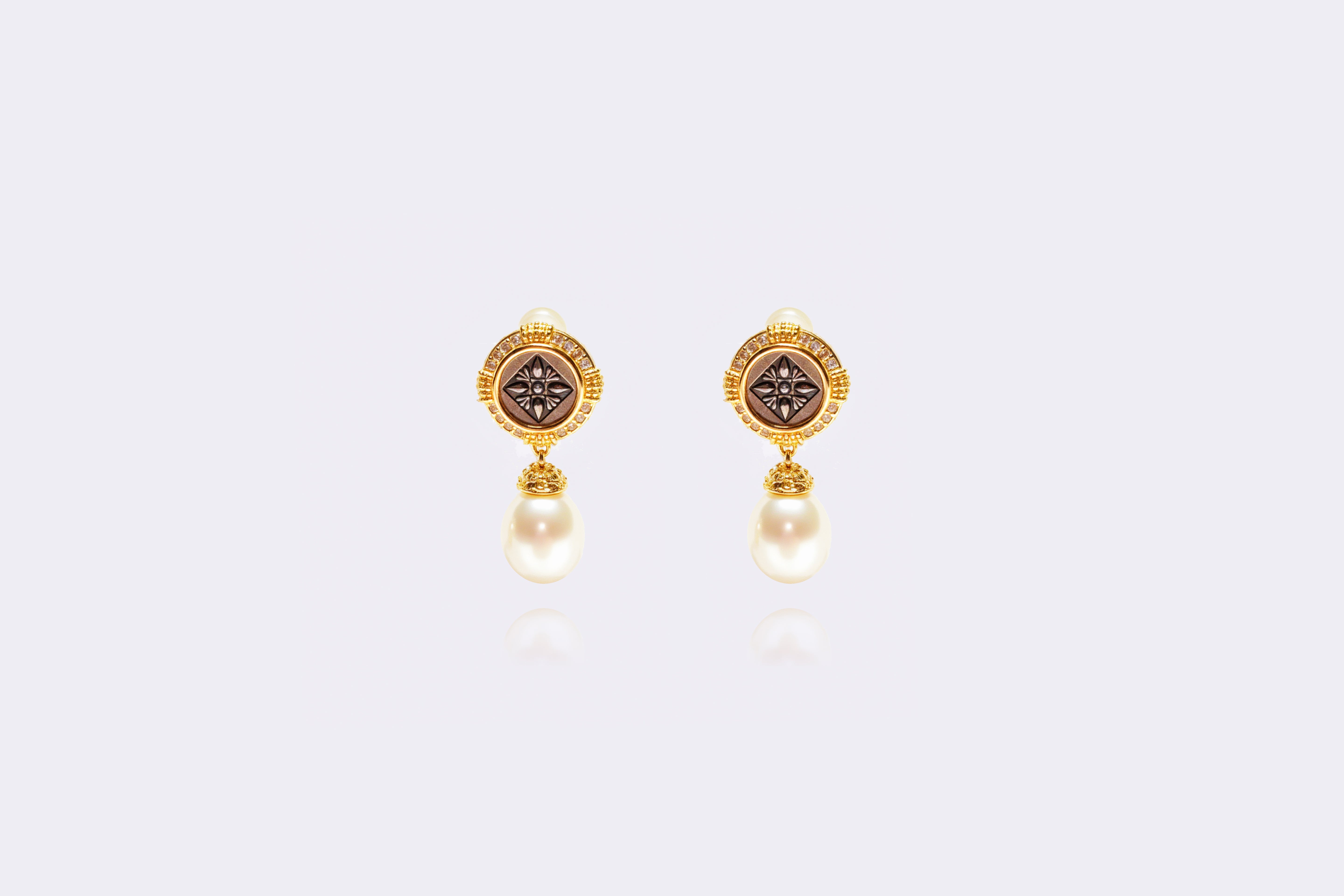 Golden Sunburst Pearl Drop Earrings