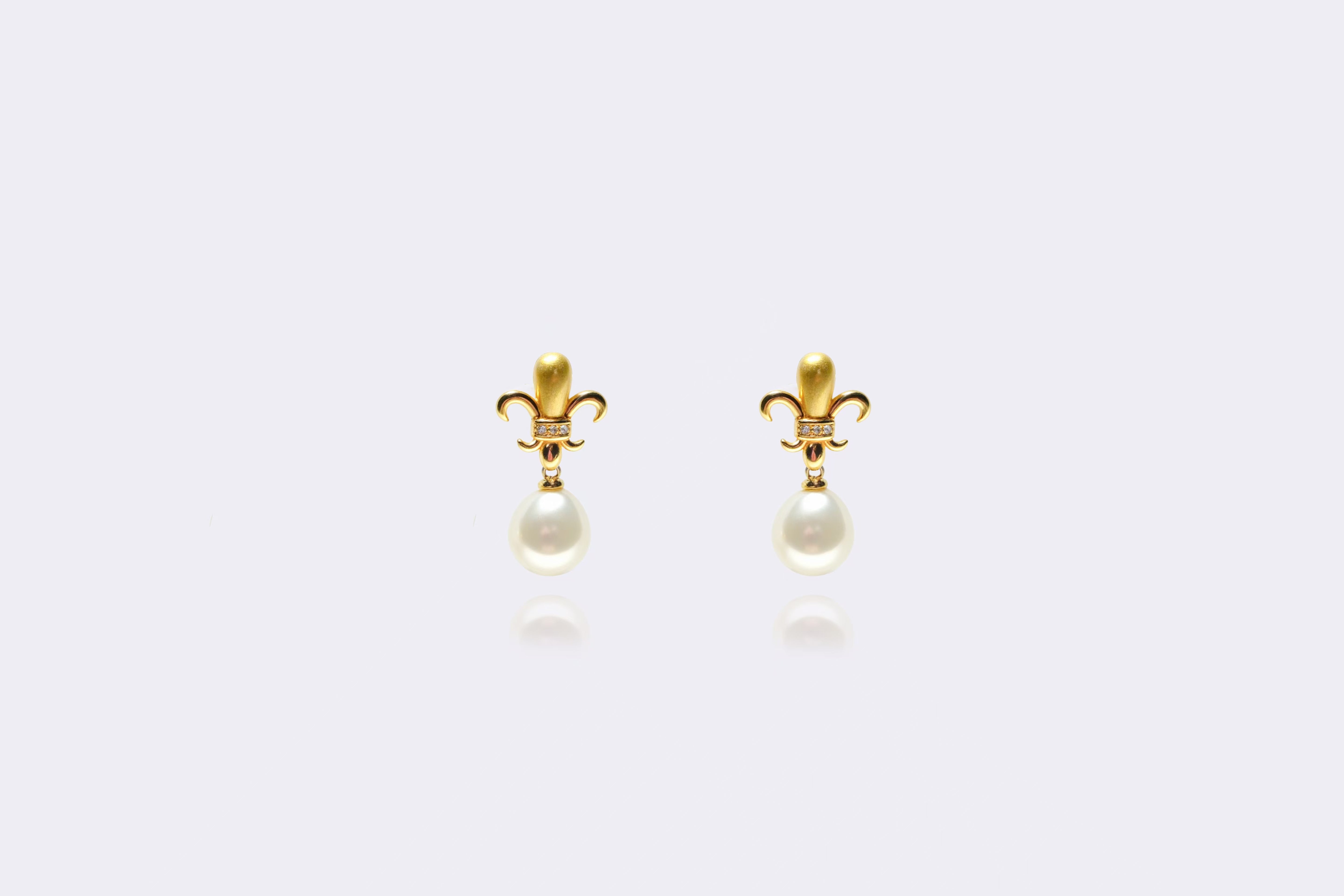 Golden Fleur-de-Lis Pearl Drop Earrings