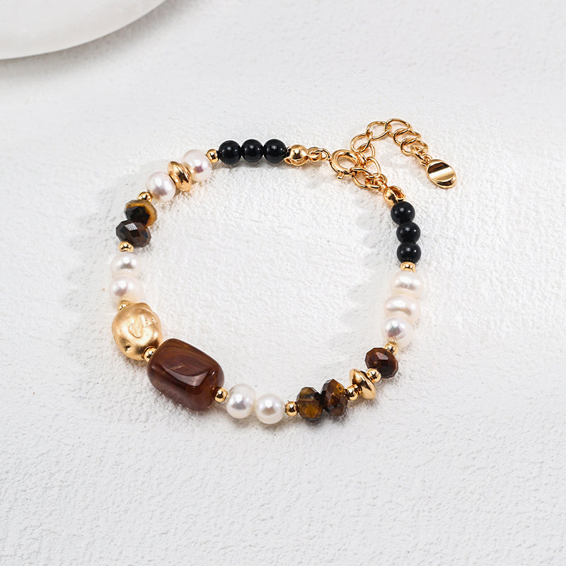 Confidence: Natural Pearl and Tiger's Eye Bracelet