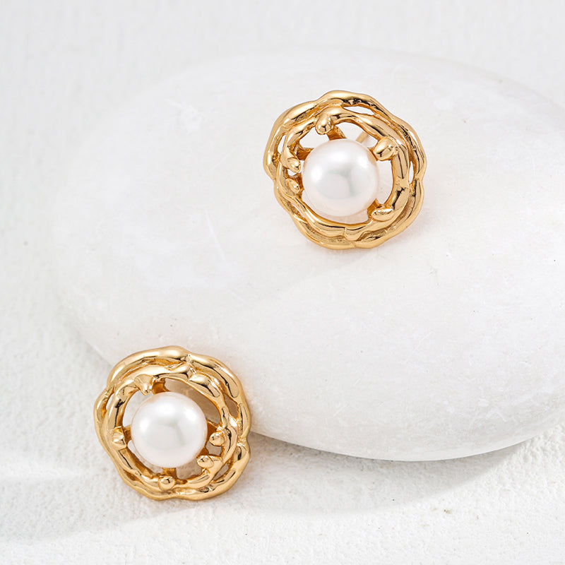 Elegant Golden Pearl Earrings