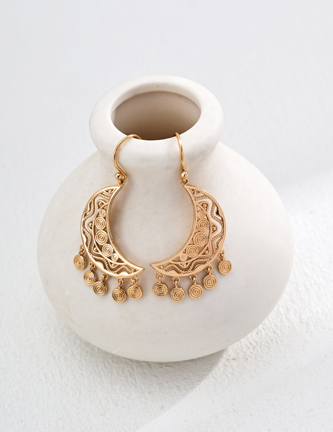 Golden Crescent Moon Ethnic Earrings