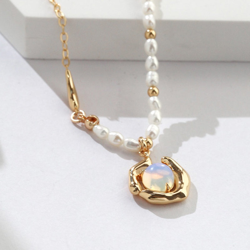Lakeside Embrace: Sterling Silver Opal Necklace