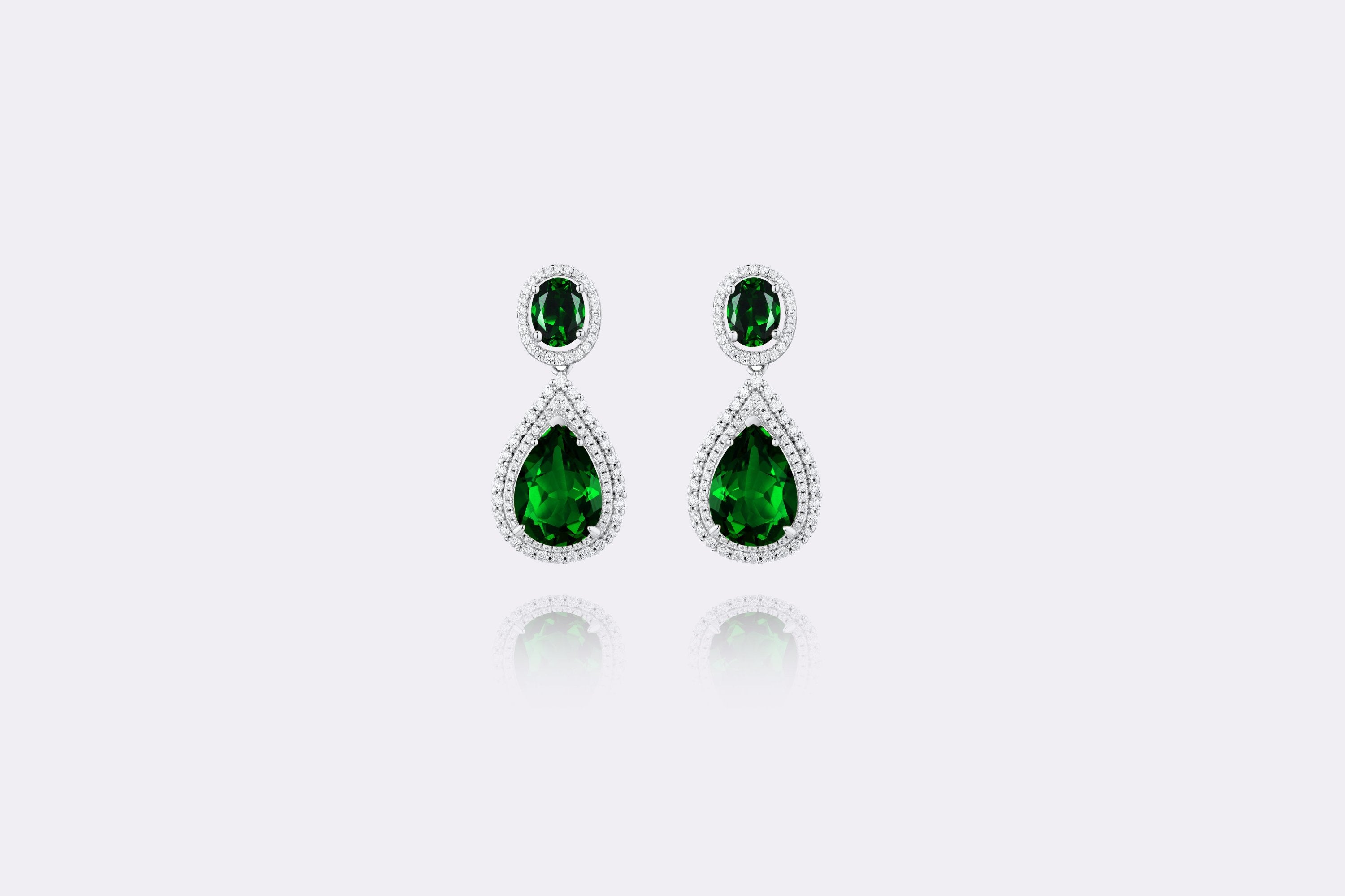 Radiant Sunburst: Lab-Created Emerald Diamond Drop Earrings